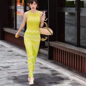 Zomer gebreide rondenek lange mouw intercolor vest, v-Nek mouwloze lange gebreide gestreepte kledingset