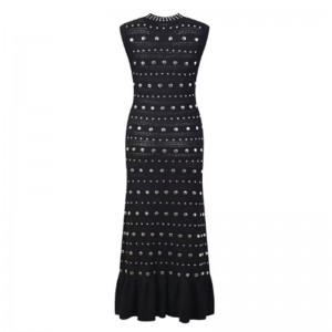 Zomer dollar kraag mouwloze schouderruche, metalen gebreide jurken